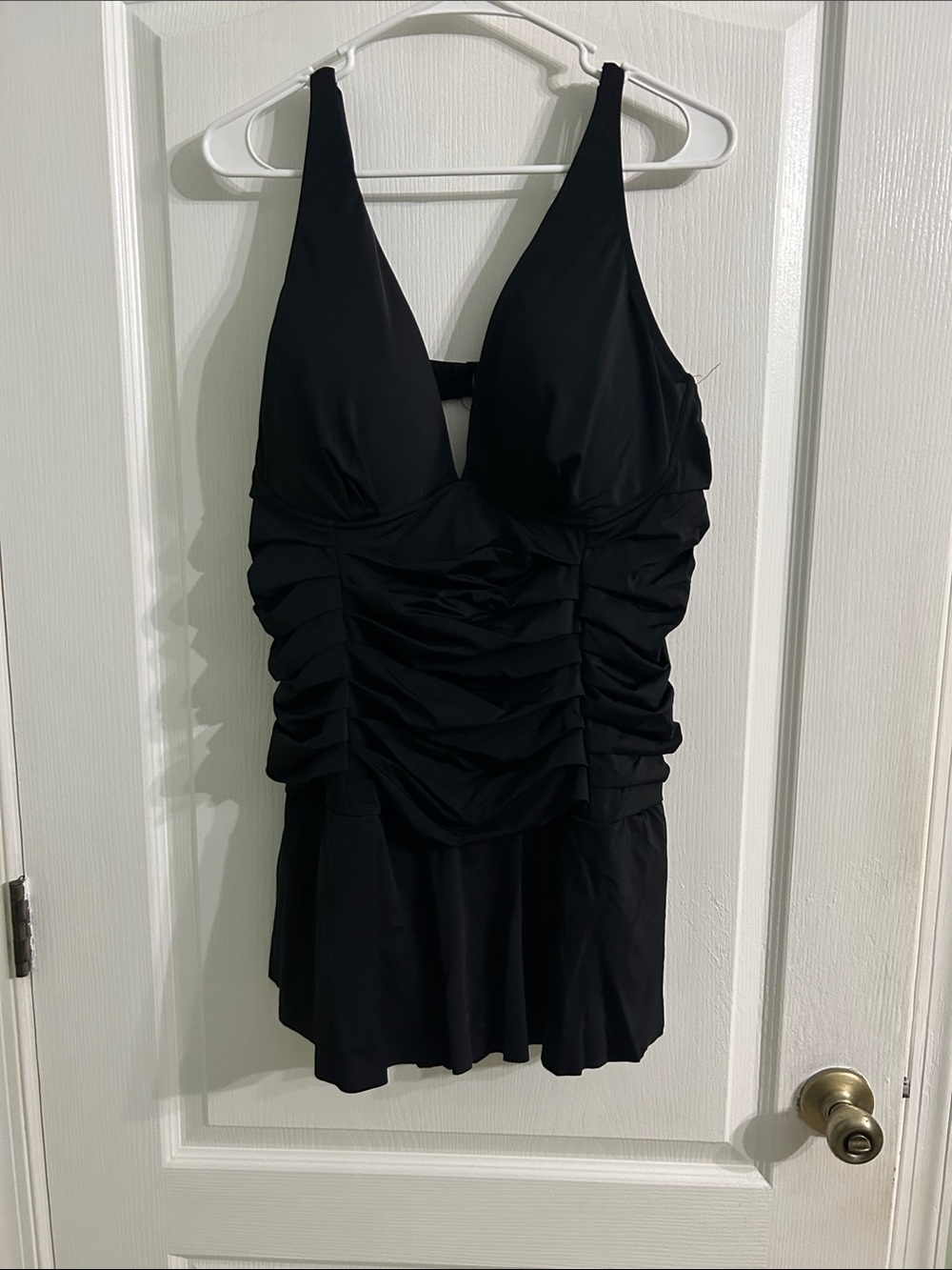 Black Ruched One-Piece Swimdress – Classic Women's Swimwear